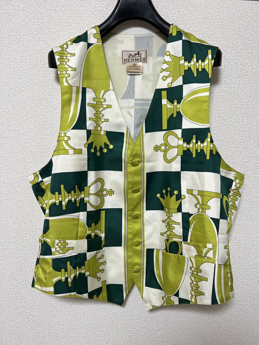 90's エルメス シルクスカーフジレ ベスト52 グリーン マルジェラ期