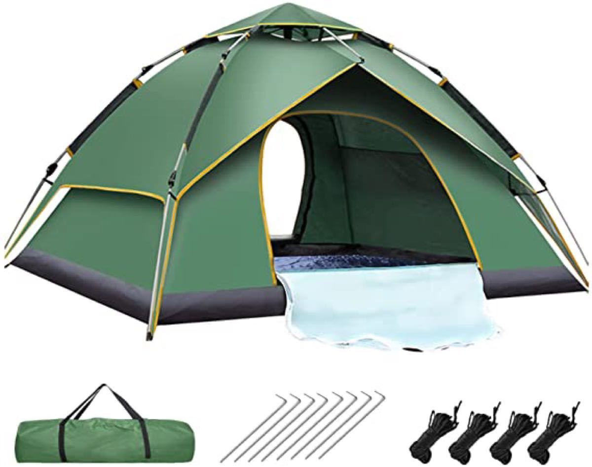 テント 3~4人用 アウトドア 二重層 超軽量 3秒設営 4シーズン 通気性 防風防水防UV 耐水圧2000mm キャンピング