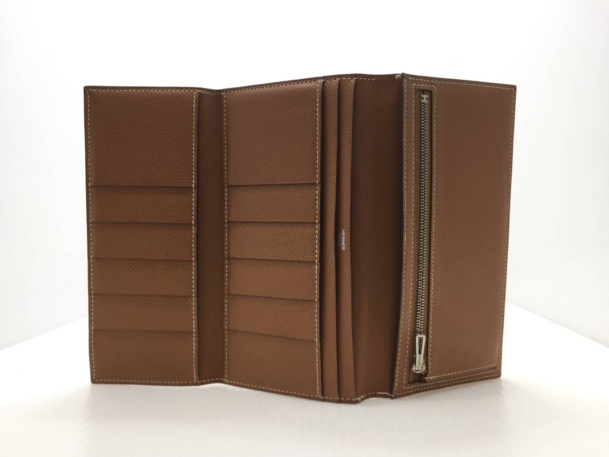□ HERMES エルメス ベアン デュプリ 三つ折り 長財布 茶系 ライト