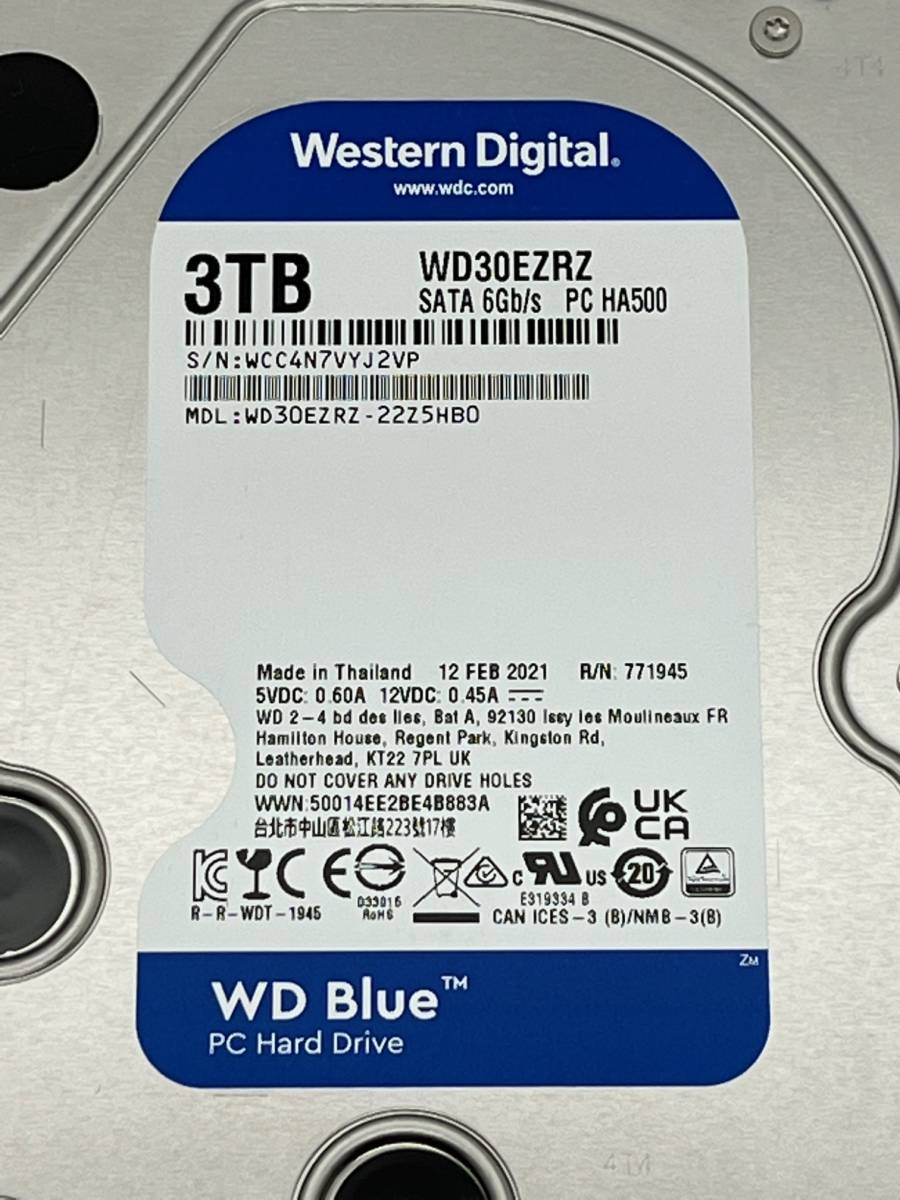 PayPayフリマ｜３ＴＢ WD30EZRZ 【使用時間 56ｈ】 Western Digital Blue 3 5インチ 内蔵 HDD SATA600  / 5400rpm WD/青 稼働極少