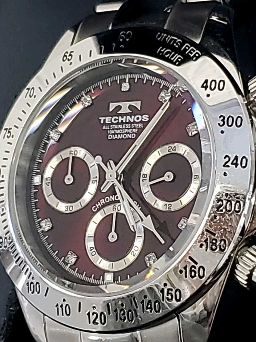 ○【4/6電池交換済み】TECHNOS 腕時計 メンズ クォーツ クロノグラフ