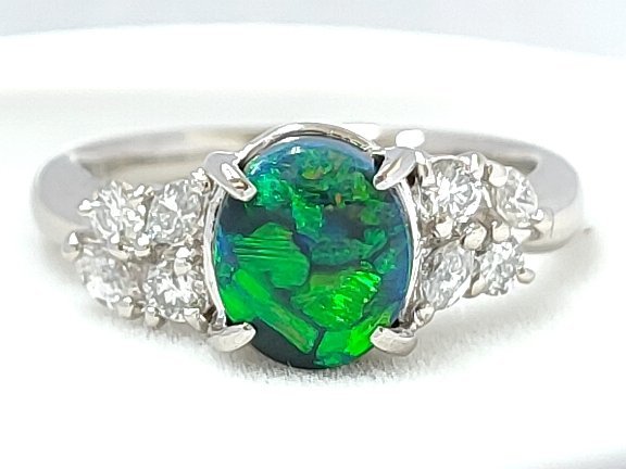 新しいスタイル Y8434★良品質★天然ブラックオパール 1.14ct 約5.0g★仕上げ済み 11号 リング 0.31ct★Pt900 天然ダイヤモンド オパール