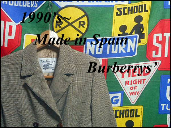 ★小さめなサイズ感★BurberrysバーバリーフェイクダブルブレストデザインジャケットPコートピーコート千鳥格子柄チェックSpain製90s00s