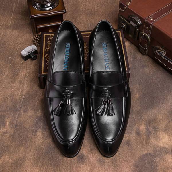  original leather cow leather leather men's business shoes gentleman shoes tassel Loafer European * black SE1y 24cm