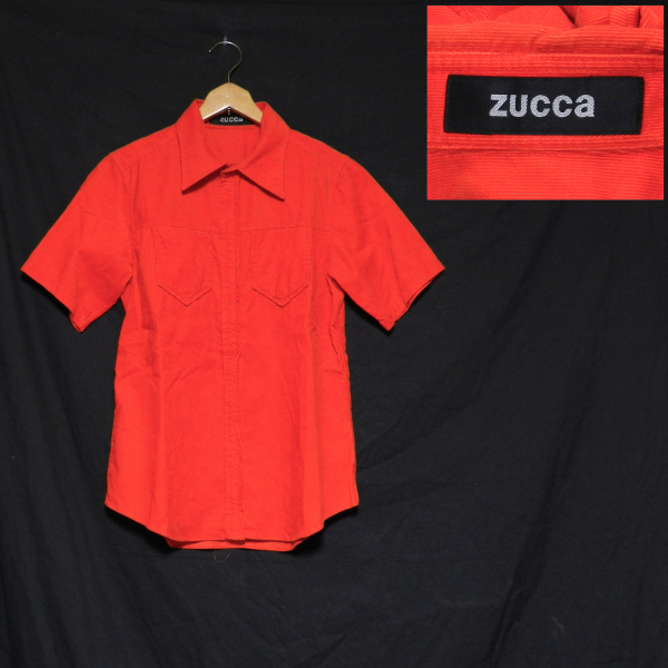 ZUCCa Zucca сделано в Японии кнопка-застежка свет вельвет рубашка с коротким рукавом / сорочка orange M прекрасный товар 