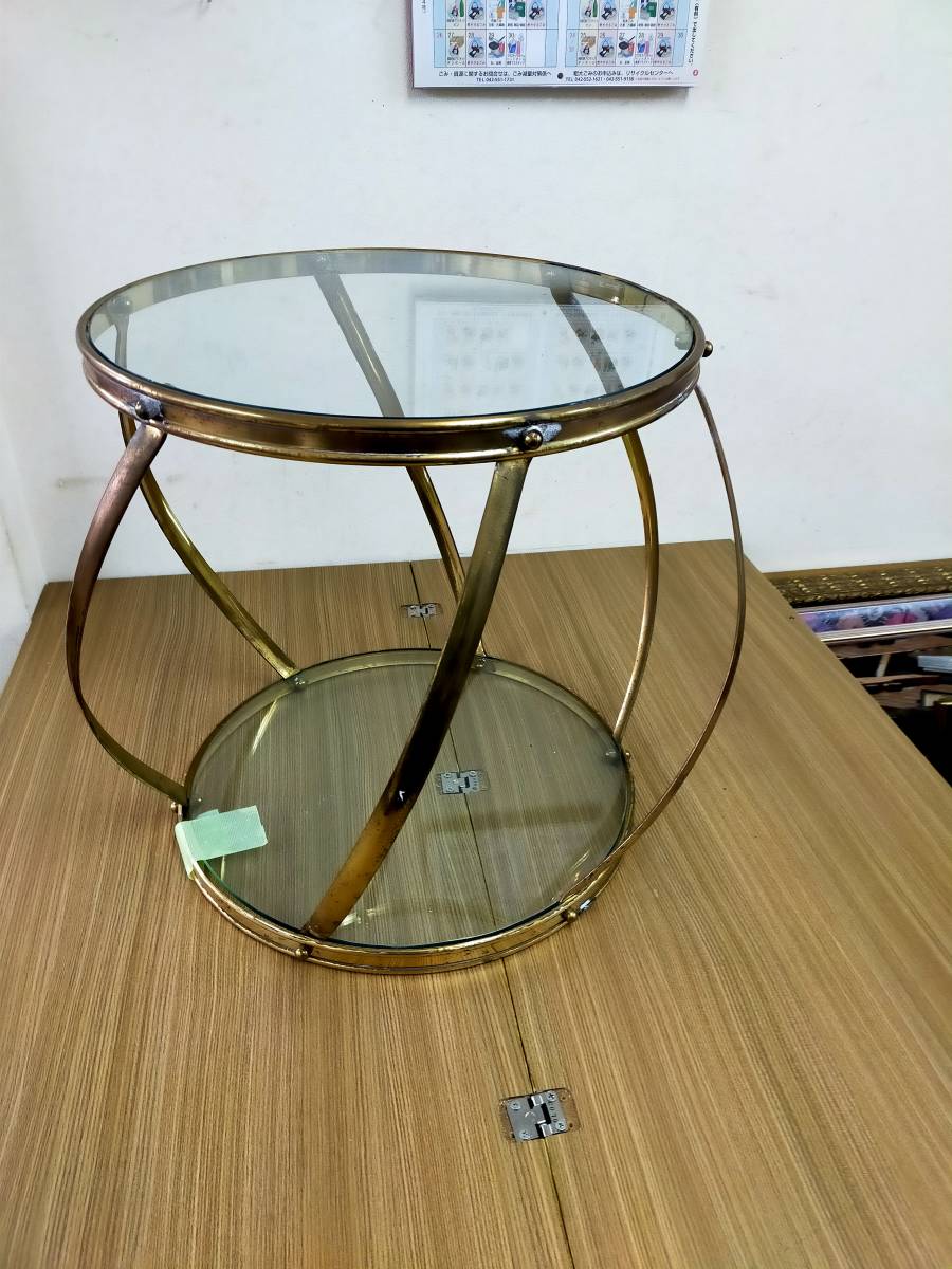 イタリー製真鍮とガラスのサイドテーブル_画像1