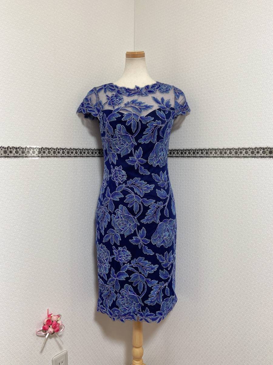 新同 2/9号 Tadashi Shoji タダシショージ ロイヤルブルー ワンピース ドレス 総レース 芍薬 BC24682LN_画像2