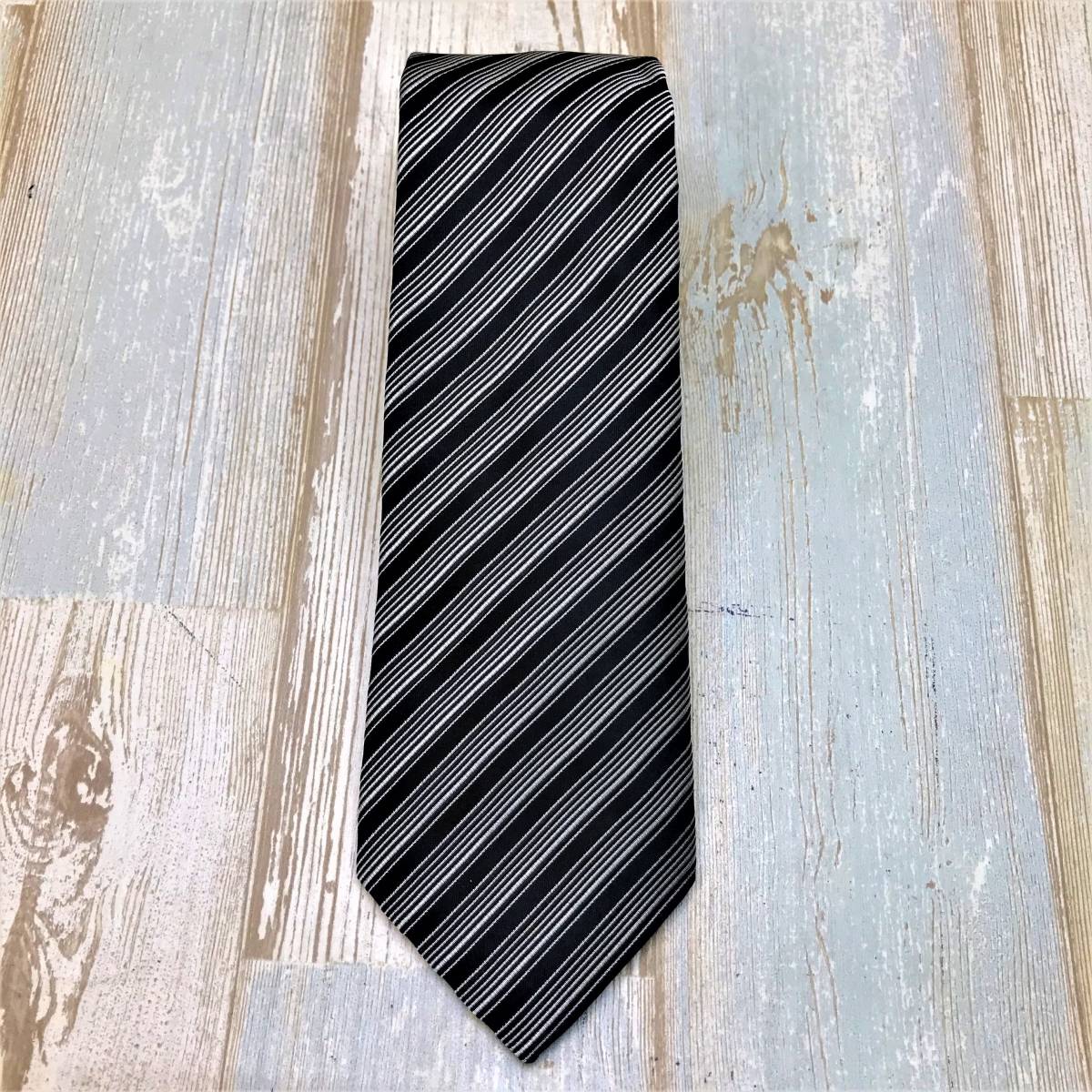  new goods * GIORGIO ARMANIjoru geo Armani * necktie black group stripe series * Italy made silk made 