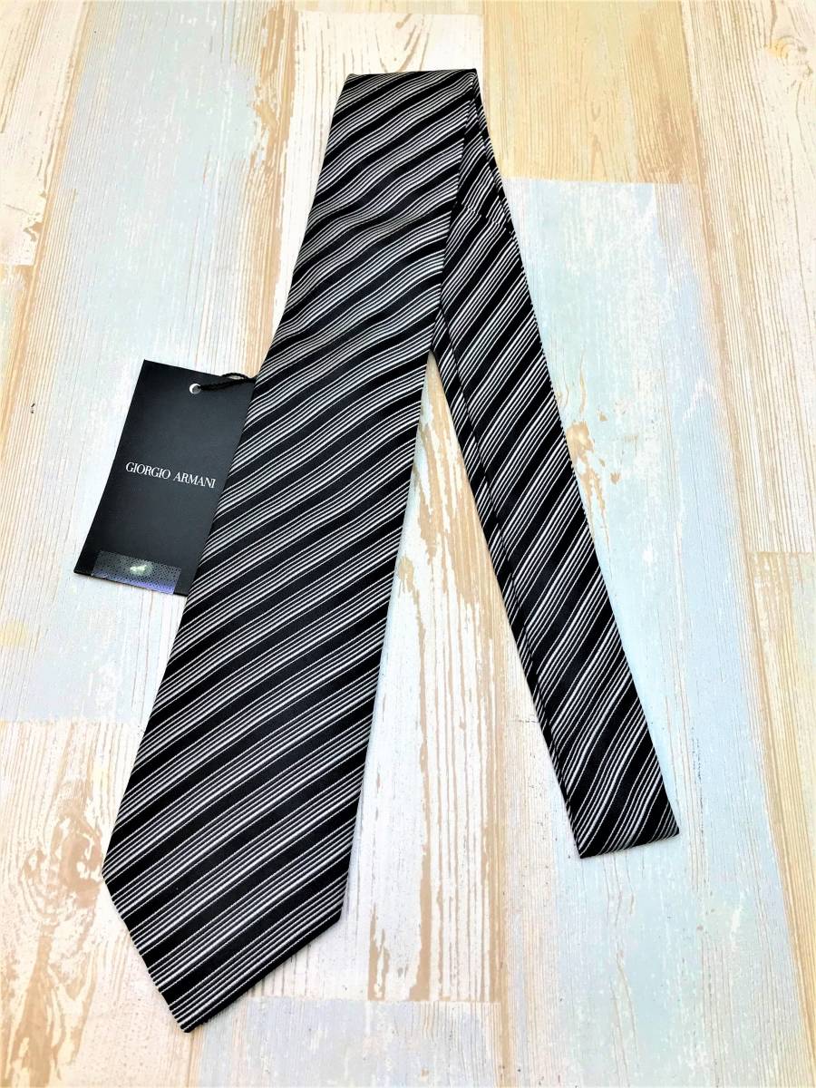  new goods * GIORGIO ARMANIjoru geo Armani * necktie black group stripe series * Italy made silk made 