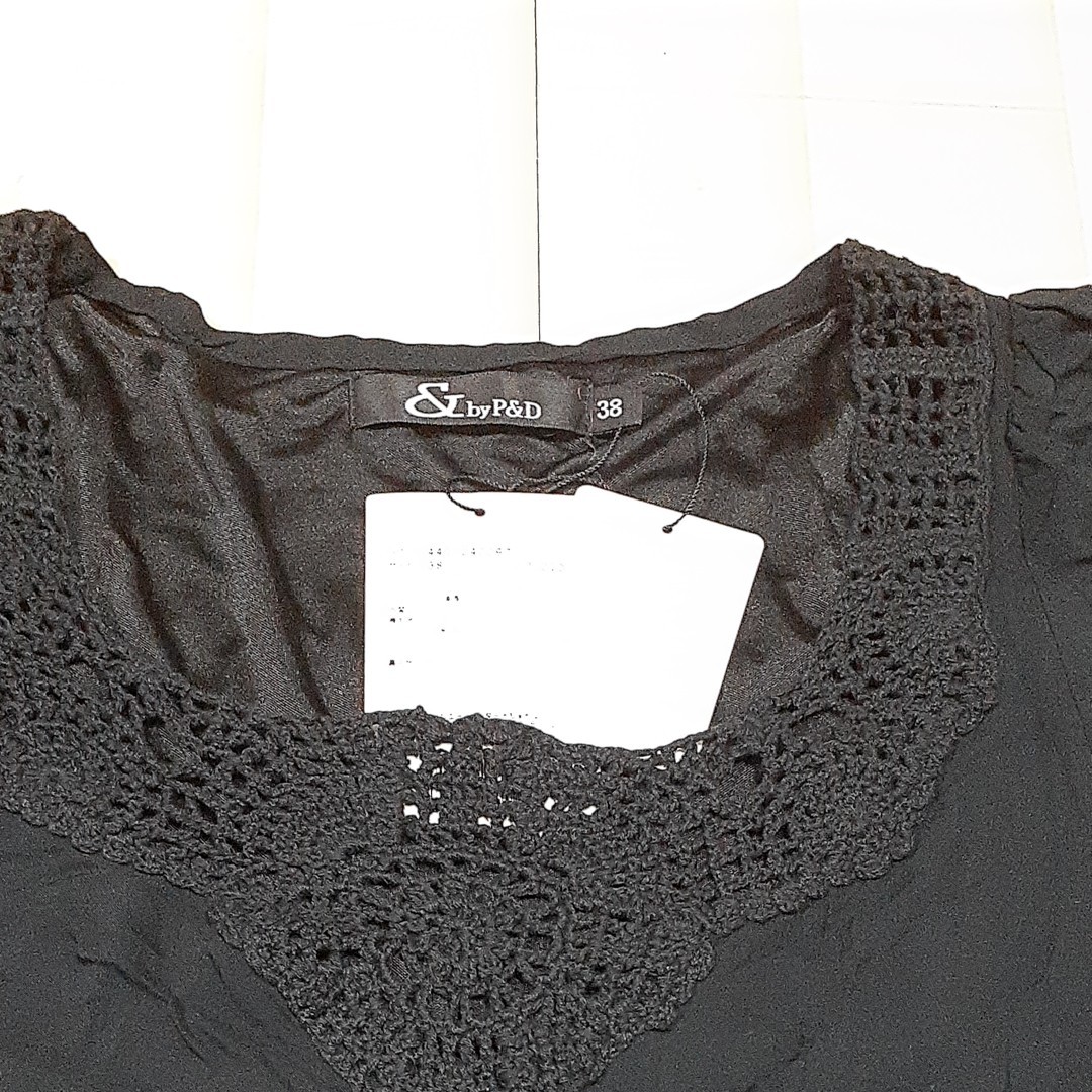 新品未使用ピンキー&ダイアンPinky&Dianne半袖ワンピースチュニック裾フリル38号Mサイズ黒ブラック