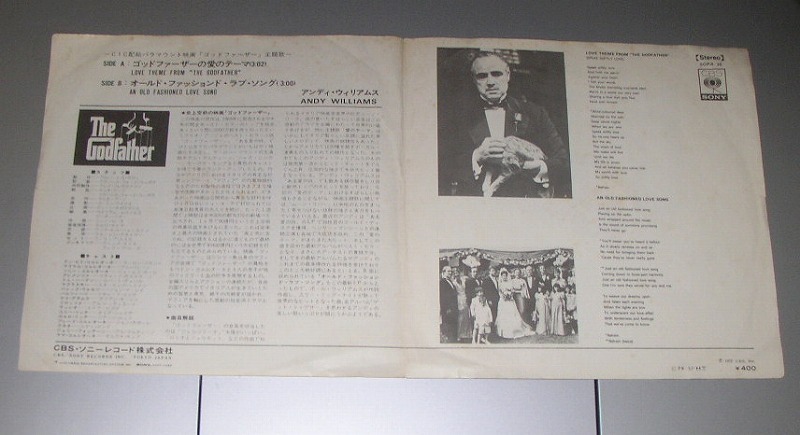 アンディ・ウィリアムス/ANDY WILLIAMS/ゴッドファーザー/中古7インチ!! 商品管理番号：39262_画像2