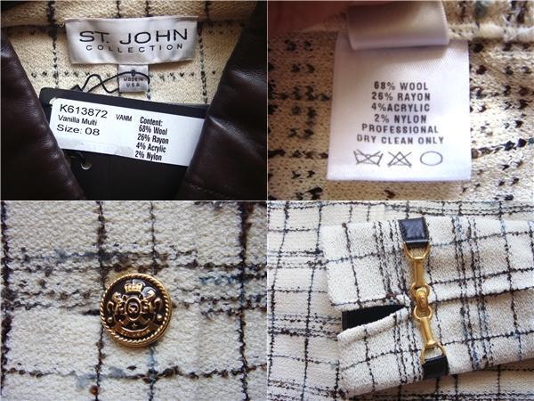St.John セントジョン アパレル レディースジャケット アイボリー/ブラック チェック柄 サイズ：8 K613872_画像3