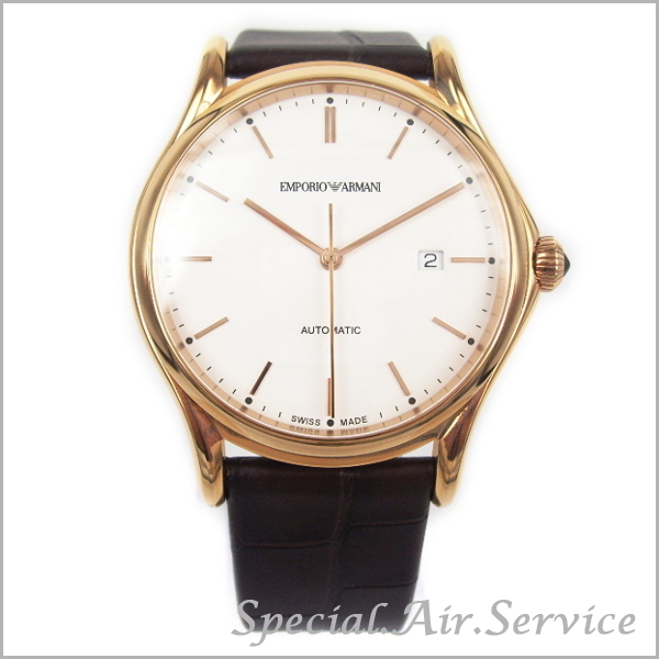 EMPORIO ARMANI エンポリオ アルマーニ メンズ腕時計 CLASSIC 機械式自動巻き スイス製 ホワイト×ピンクゴールド×ダークブラウン ARS3012