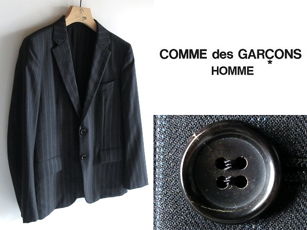 美品 COMME des GARCONS HOMME コムデギャルソンオム 2010SS ウール ストライプ 2Bテーラードジャケット ブレザー XS チャコール PLUS DEUX