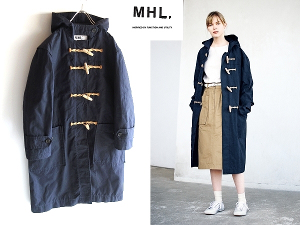 定価68200円 MHL. マーガレットハウエル 2018SS WASHED WAXED COTTON 高密度コットンツイル ダッフルコート 2 紺 ネイビー LOOK使用