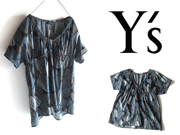 憧れ ワイズ living for Y's ネコポス対応 Yohji F プルオーバーシャツ 半袖 ギャザーブラウス サマーウール アート柄 ヨウジヤマモト Yamamoto シャツ、ブラウス 憧れ ワイズ living for Y's ネコポス対応 Yohji F プルオーバーシャツ 半袖 ギャザーブラウス サマーウール アート柄 ヨウジヤマモト Yamamoto シャツ、ブラウス