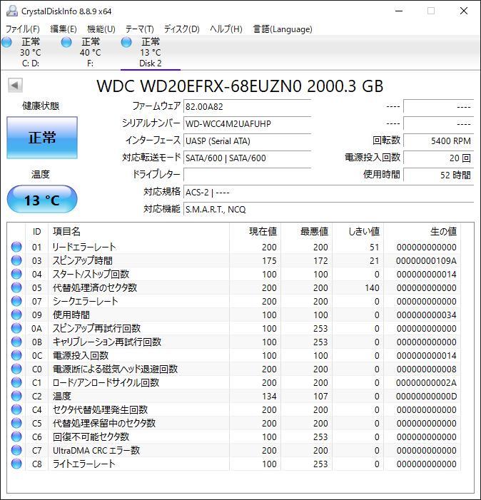 2T-A15/A17】Western Digital WD Red 3.5インチHDD 2TB WD20EFRX【2台