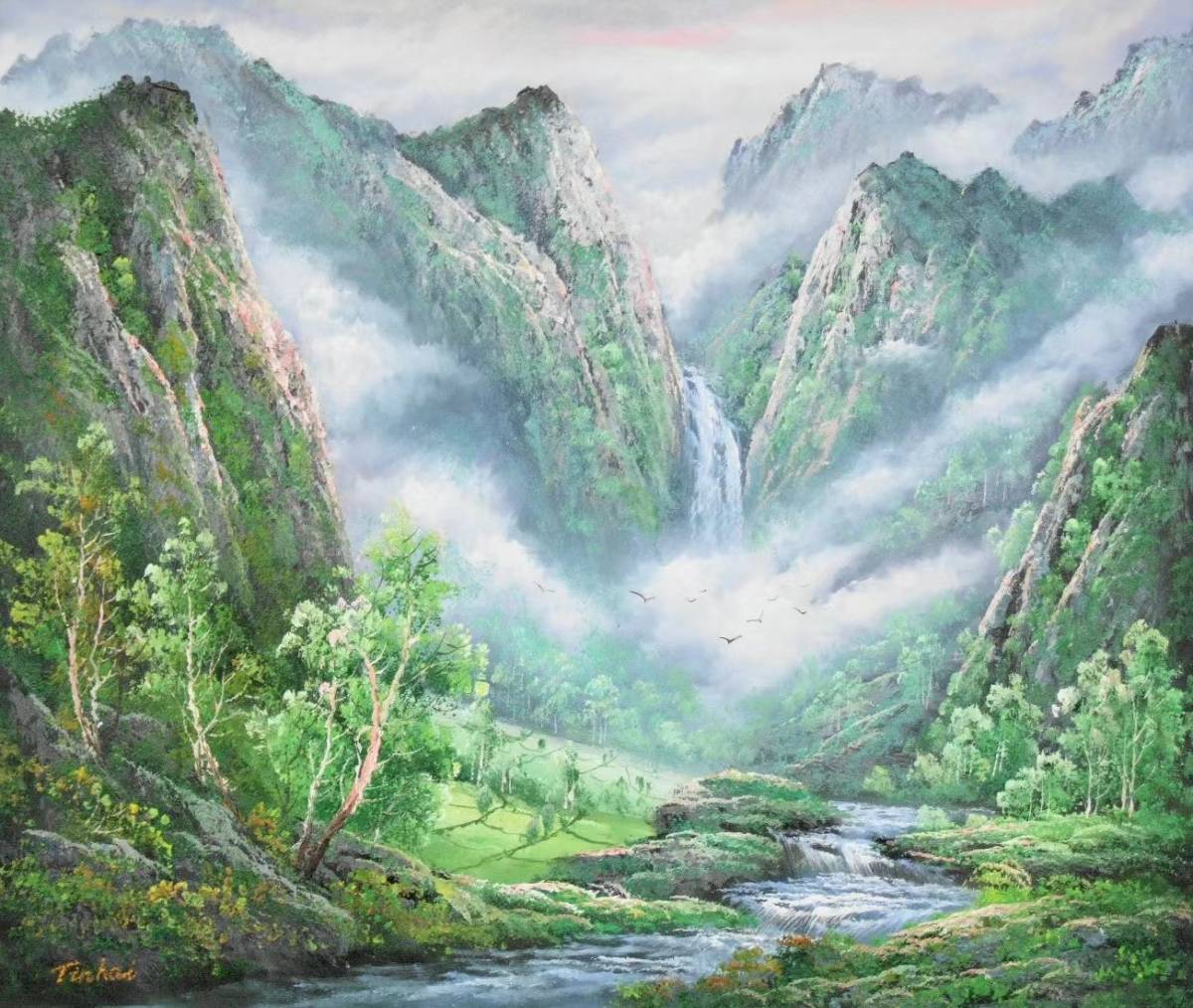 肉筆風水油絵YS-2827「青山緑水」/最新作、□新品高級額縁付 肉筆風水油絵YS-2827「青山緑水」/最新作、□新品高級額縁付