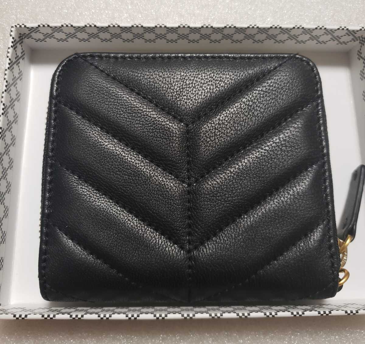  unused Furla FURLA leather folding twice purse black black quilting wallet storage sack * cosmetics box attaching MAGIA S ZIPAROUND 0993355 ONYX