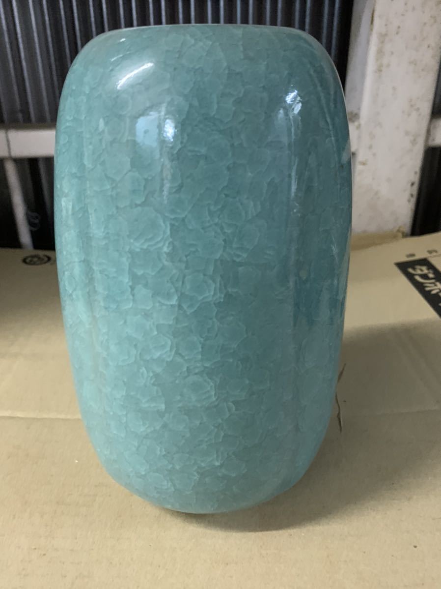 低価格 G332 送料無料　花瓶 色絵 花器　陶磁器　空色　青色　綺麗 花器、壷