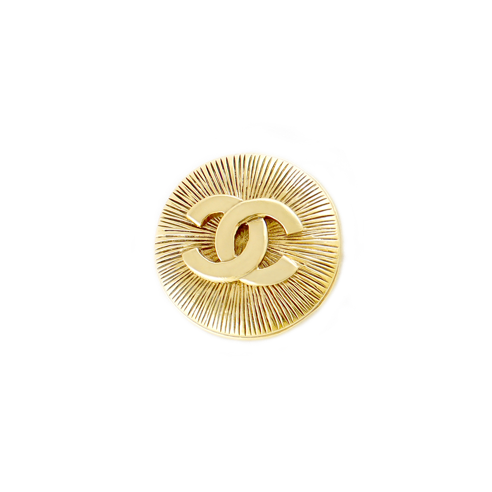 CHANEL Chanel здесь Mark раунд брошь 1136 Gold metal женский Vintage античный 