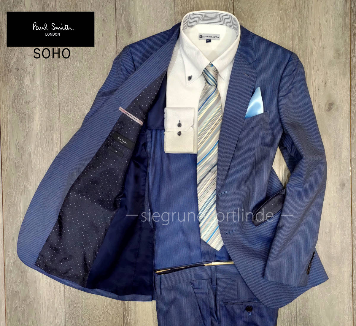 美品】ポールスミス SOHO シルク昆 微光沢 ライトネイビー スーツ 90