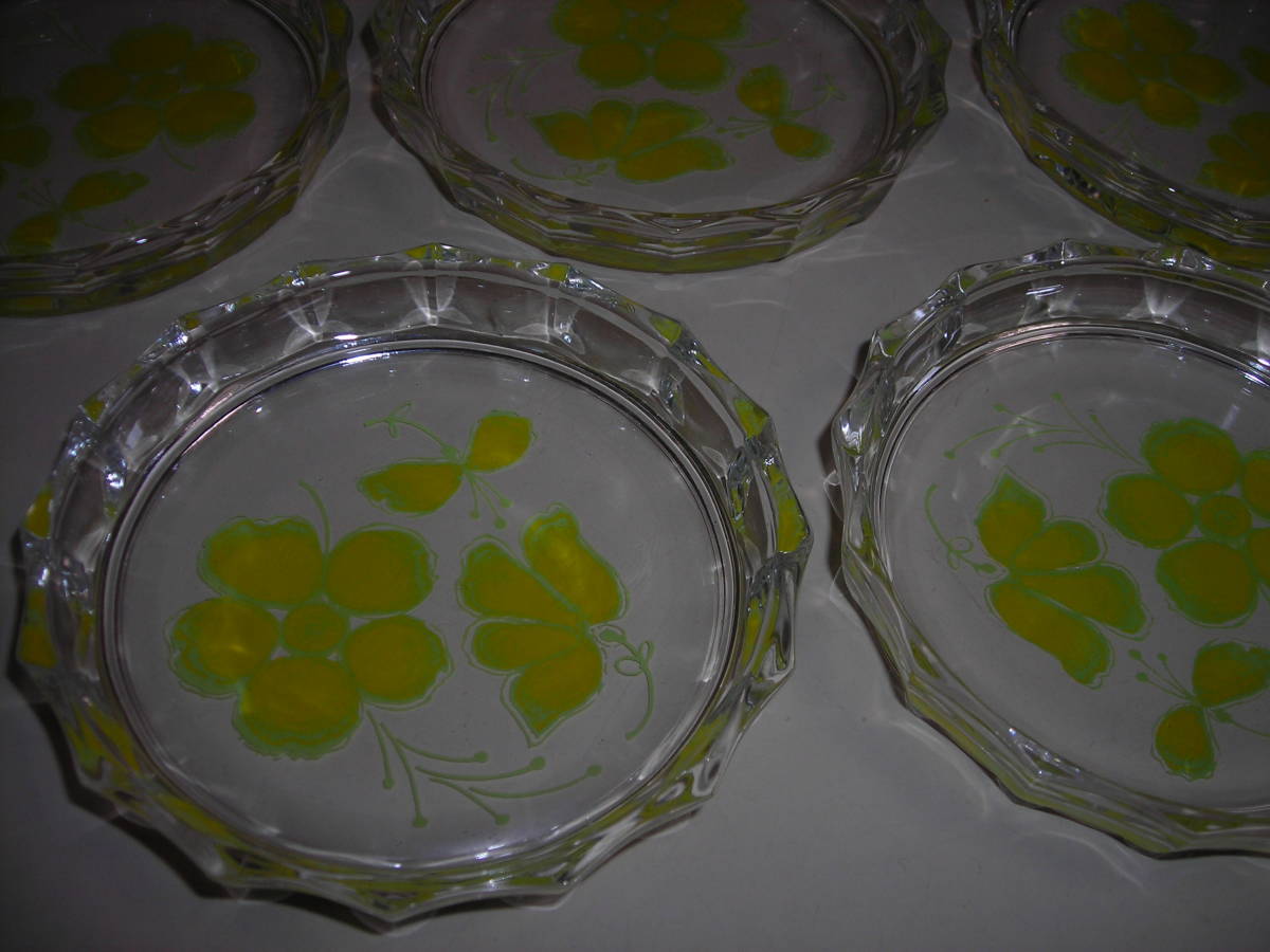 R4 04* Showa Retro legume plate 5 piece set glass plate Coaster antique 