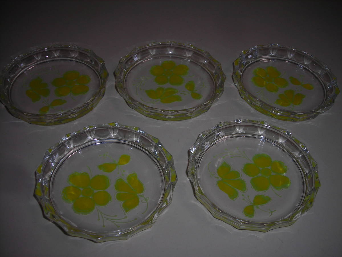 R4 04* Showa Retro legume plate 5 piece set glass plate Coaster antique 