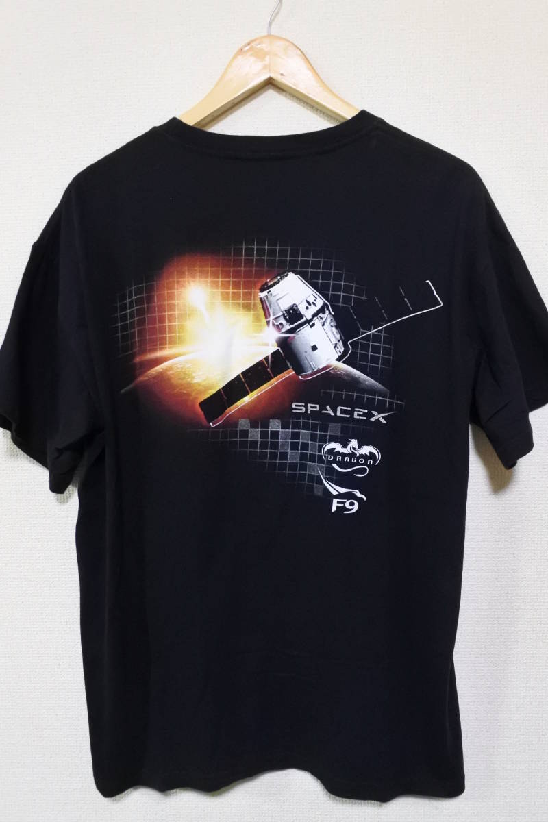 特価ブランド SpaceX イーロンマスク ブラック Tシャツ ファルコン9 スペースX L size Tee Falcon DRAGON 文字、 ロゴ