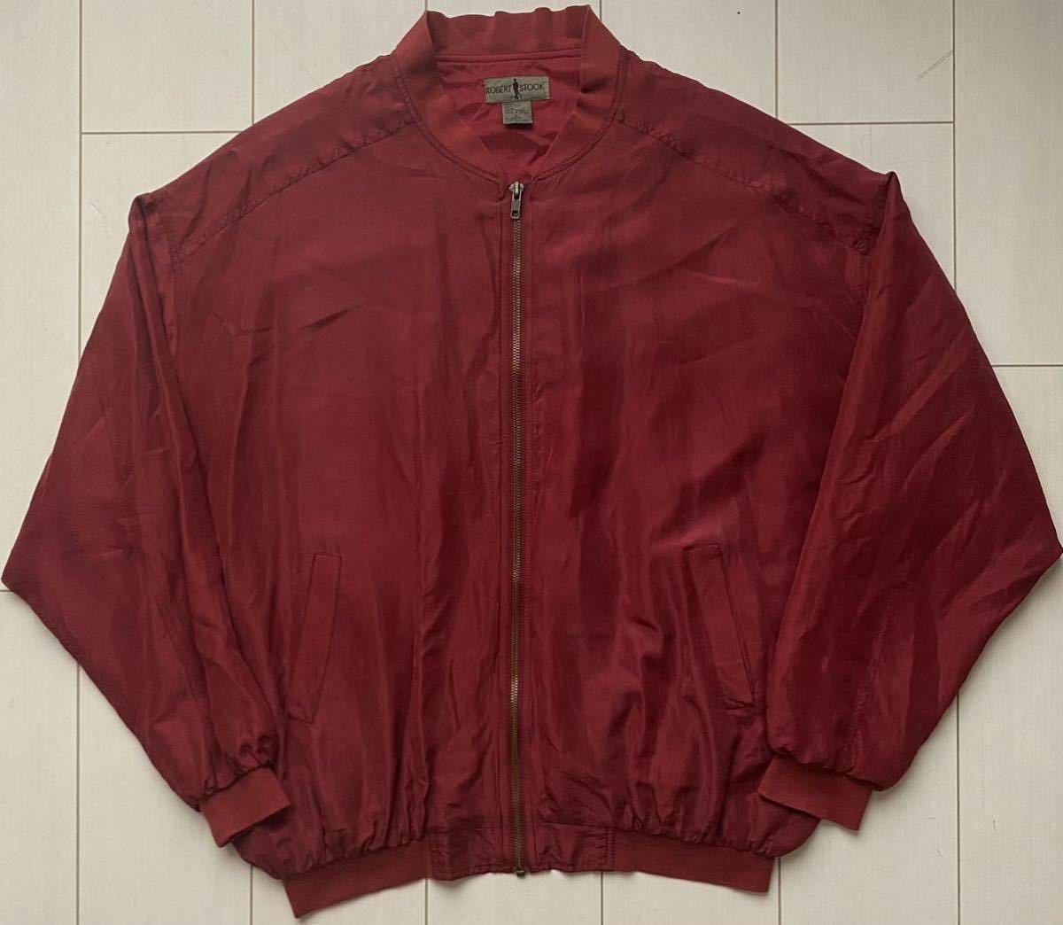 送料無料 90s vintage ビンテージ ROBERT STOCK ロバート ストック SILK シルク bomber ボンバー MA-1 ジャケット バーガンディ ラルフ XL_画像2