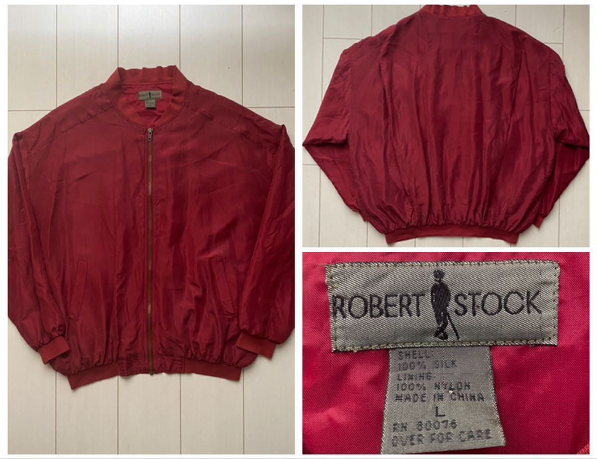 送料無料 90s vintage ビンテージ ROBERT STOCK ロバート ストック SILK シルク bomber ボンバー MA-1 ジャケット バーガンディ ラルフ XL_画像1