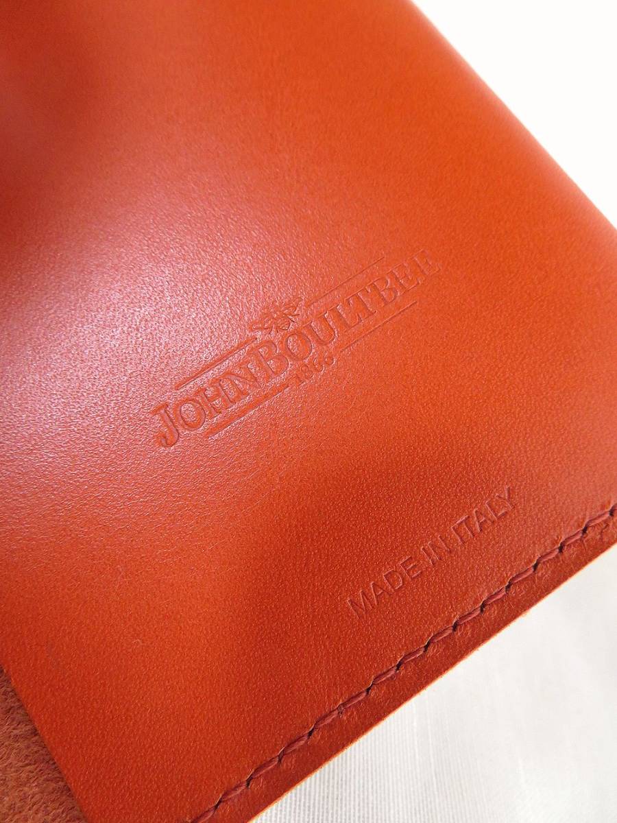 未使用 BROOSK ブルックス JOHN BOULTBEE 1866 レザー PASSPORT HOLDER パスポート ホルダー MANDARIN 赤橙系 マネークリップ付 イタリア製の画像6