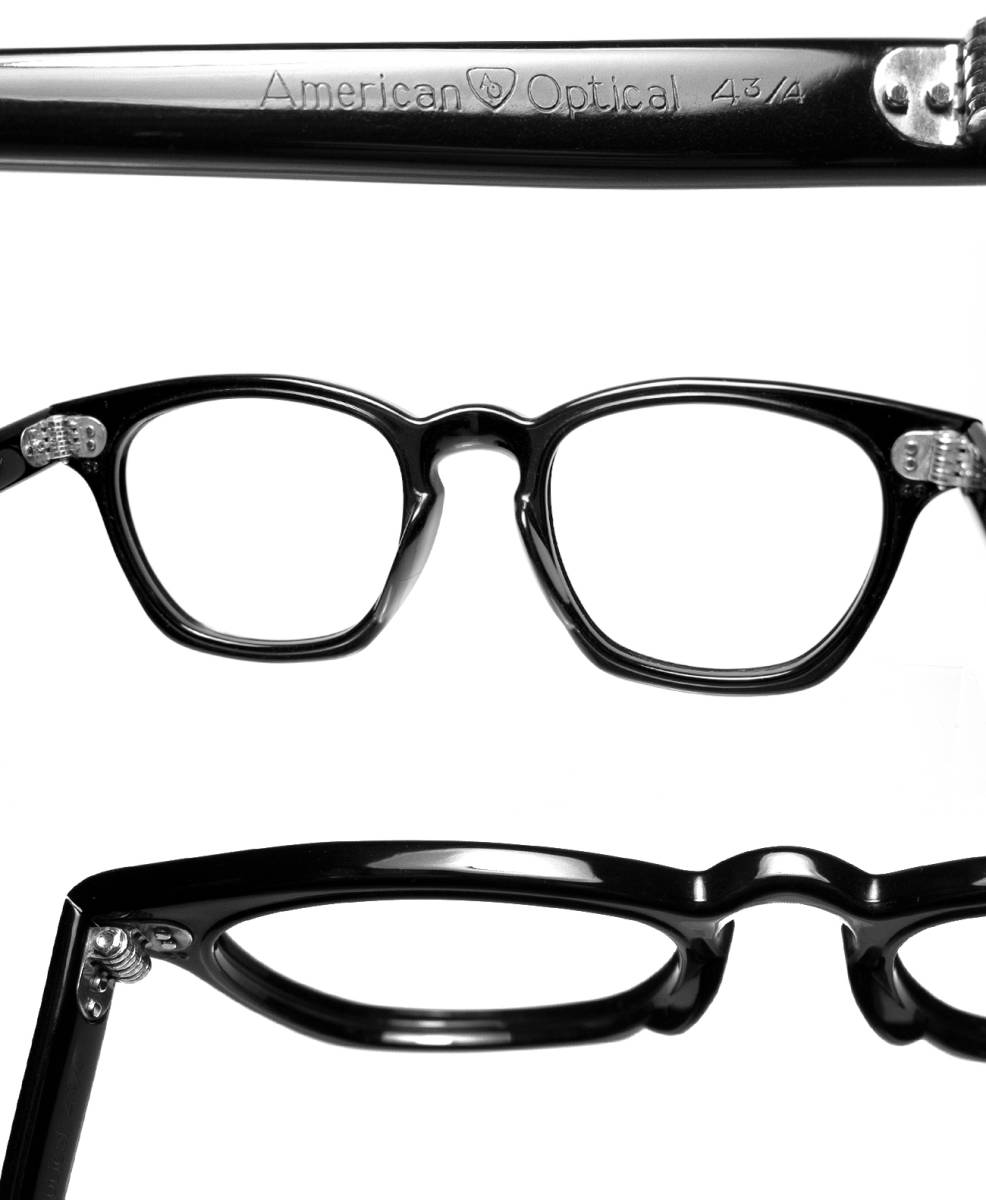 極美品デッド同等! USA ヴィンテージ 眼鏡 50's American Optical 46サイズ ブラック黒 ウェリントン アメリカンオプティカル アンティーク_画像7