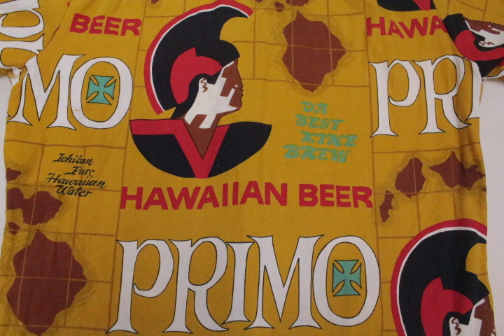 一流の品質 VintageOriginal 70’s PRIMOビール コットンアロハシャツ ヴィンテージ古着 総柄 ハワイアンシャツ Lサイズ