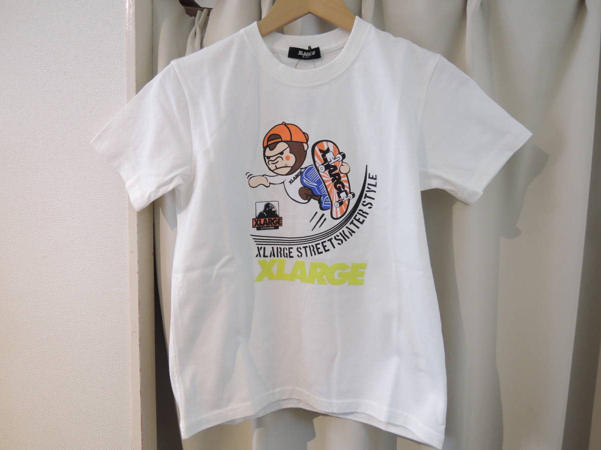 X-LARGE エクストララージ XLARGE Kids スケボーファニーゴリラ 半袖Tシャツ 白140 キッズ 人気商品 送料￥230～ 値下げしました！_画像1
