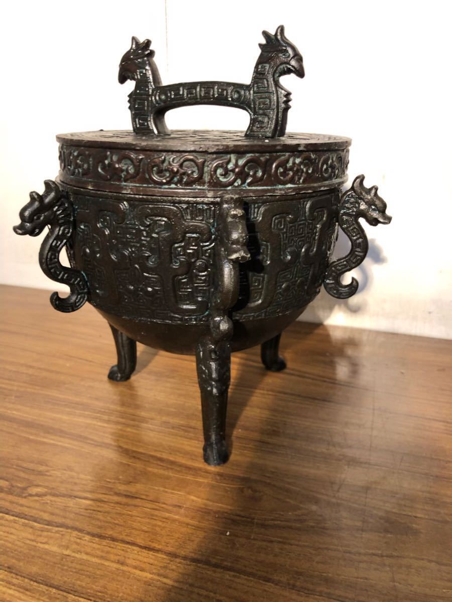 中国美術 三足香炉 お香立て 銅製