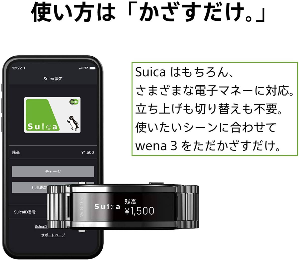 SONY スマートウォッチ wena 3 rubber Black WNW-A21A/B 電子マネー