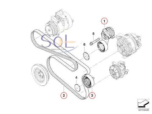 BMW E60 E61 E63 E64 E90 E91 E92 機械式 ベルトテンショナー プーリー ファンベルト 3点セット 525i 530i 630i 323i 325i 出荷締切18時_画像2