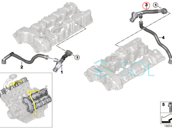 BMW F07 F10 F11 F12 F13 ブローバイホース ベンチレーションホース ブリーザーホース シリンダー5-8 左側 550i 650i 11157646087_画像2