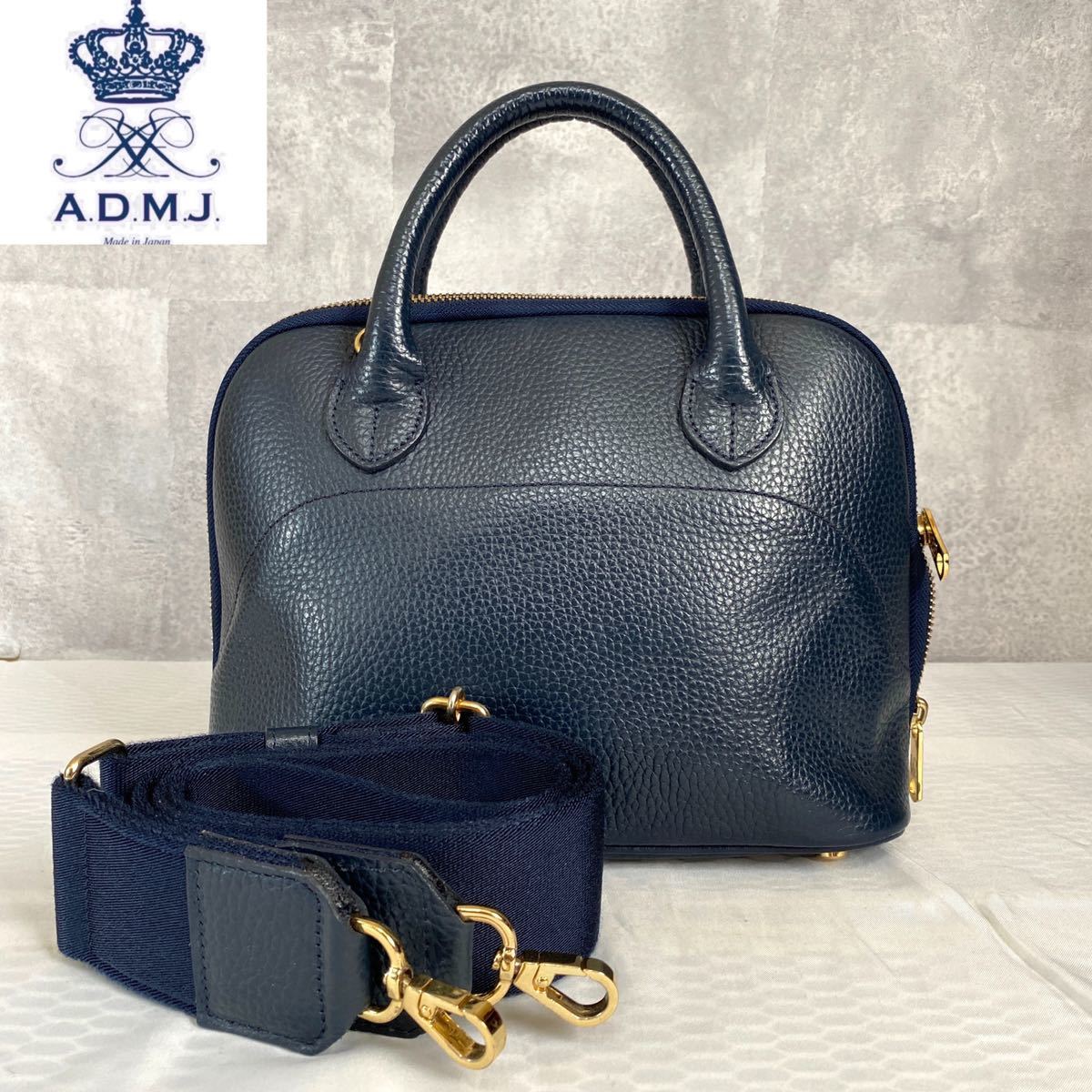 ブラック系【通販激安】 【極美品】ADMJ クロコ型押し 2wayバッグ 購入新商品 【極美品】ADMJ クロコ型押し 2wayバッグ ネイビー ゴールド金具 ハンドバッグ