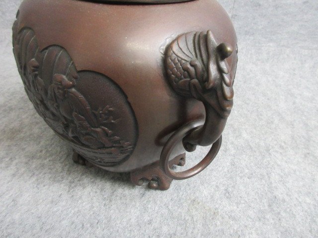 古銅 香炉 宝船 七福神図 [B30518] 銅製 高さ29cm 縦17cm 横28cm 仏教 仏具 香道具 古玩 古美術_画像7