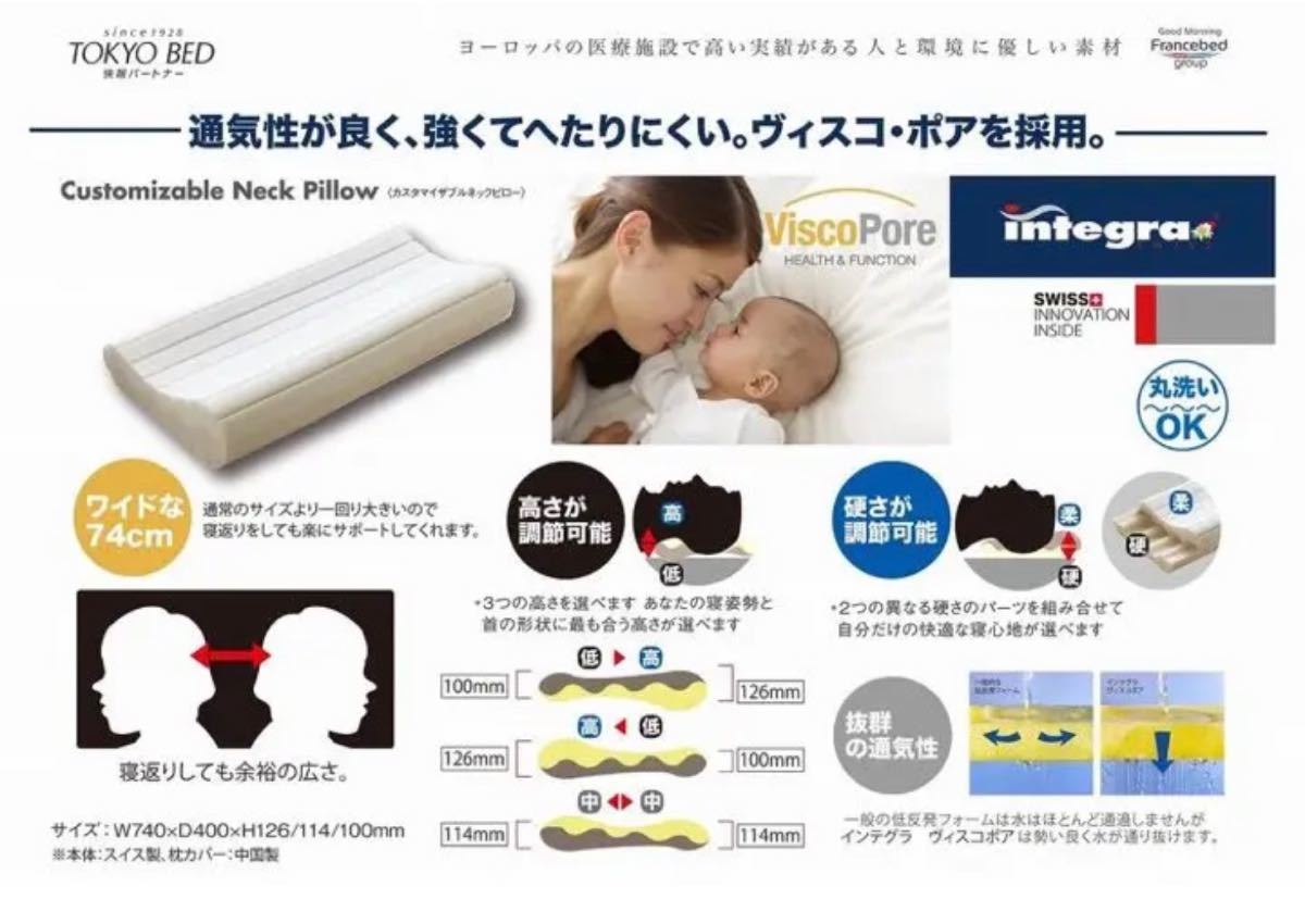 ほぼ新品FRANCEBEDフランスベッドインテグラ　カスタマイザブルネックピロー低反発ウレタン　ヴィスコポア　枕　寝具　東京ベッド