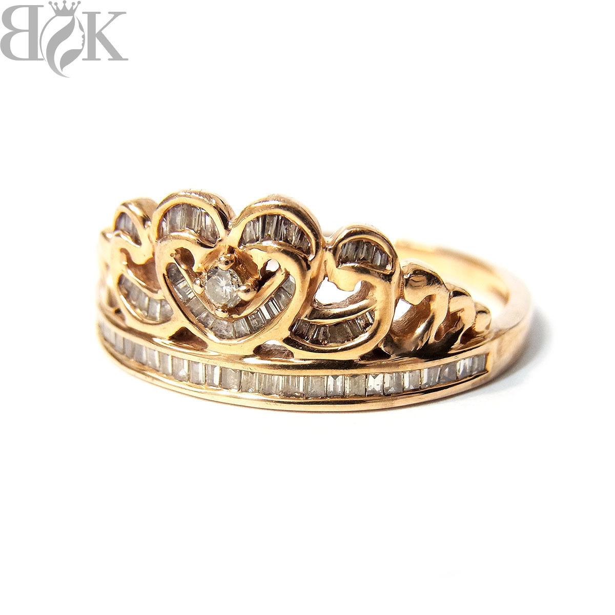 美品 K18 デザインリング 指輪 ダイヤ ティアラモチーフ 冠 ピンクゴールド 約17.5号 0.32ct 総重量約3.8g 超音波洗浄済み 〓 