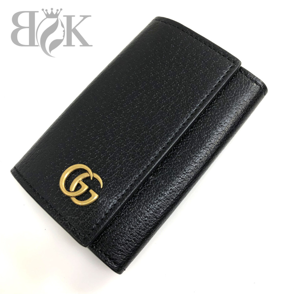 美品 グッチ GGマーモント レザー キーリング付き 6連 キーケース 435305 黒 ゴールド金具 メンズ GUCCI ★