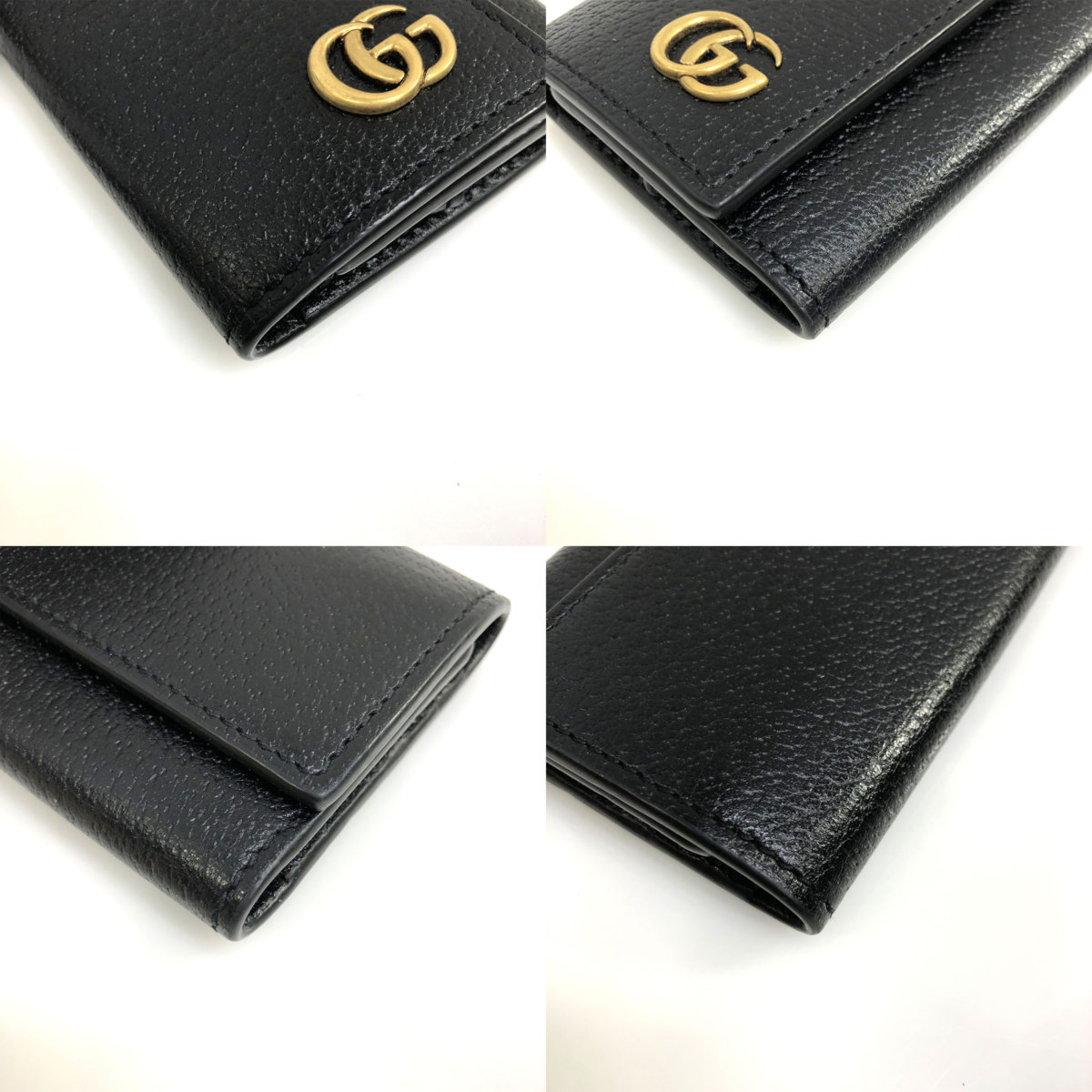 美品 グッチ GGマーモント レザー キーリング付き 6連 キーケース 435305 黒 ゴールド金具 メンズ GUCCI ★