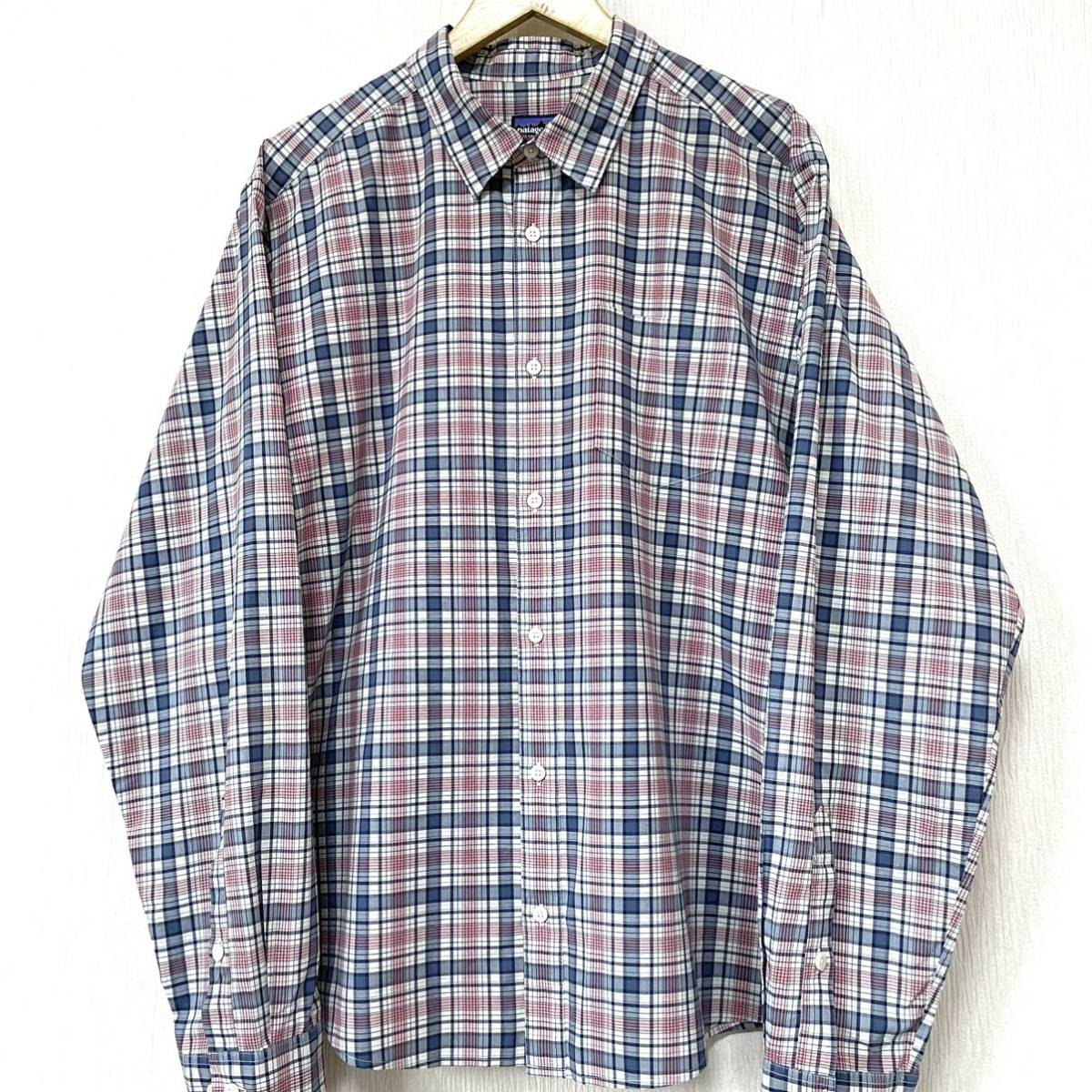 状態良し ♪ パタゴニア チェックシャツ 長袖 日本メンズ XL ~ XXL 赤 紺 白 US古着 LL 2XL 3L 長袖シャツ スクエア アウトドア キャンプ