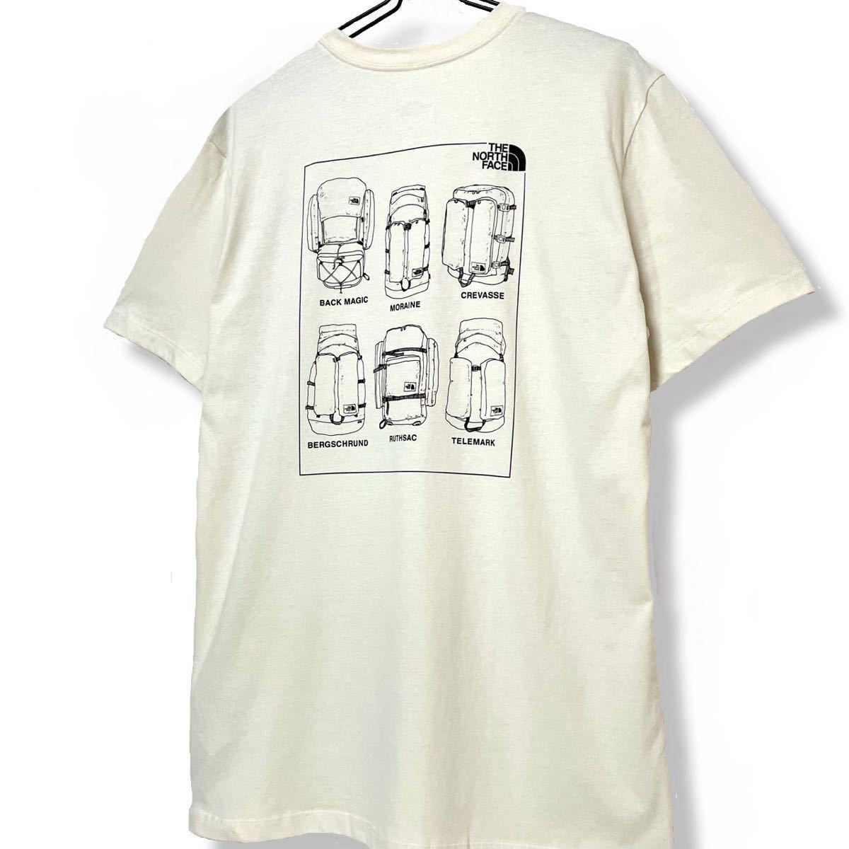 アウトドア派 ノースフェイス Tシャツ 薄めベージュ XXL ~ 3XL メンズ 日本未発売 バックパック 白 バックプリント 2XL 3L 4L クライミング