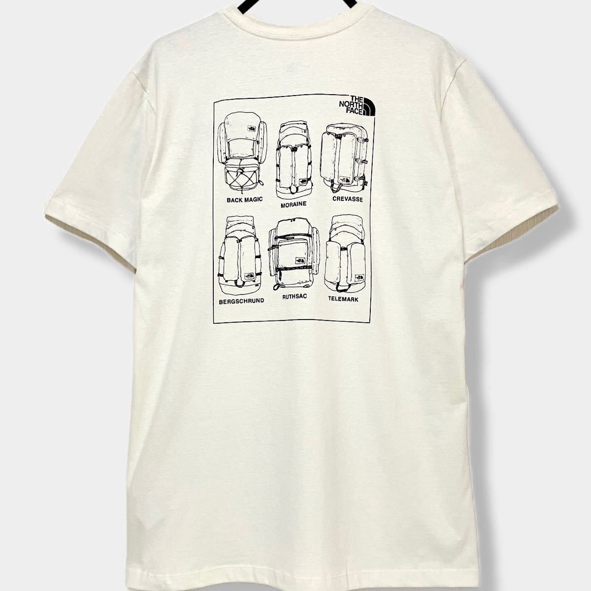 アウトドア派 ノースフェイス Tシャツ 薄めベージュ XXL ~ 3XL メンズ 日本未発売 バックパック 白 バックプリント 2XL 3L 4L クライミング