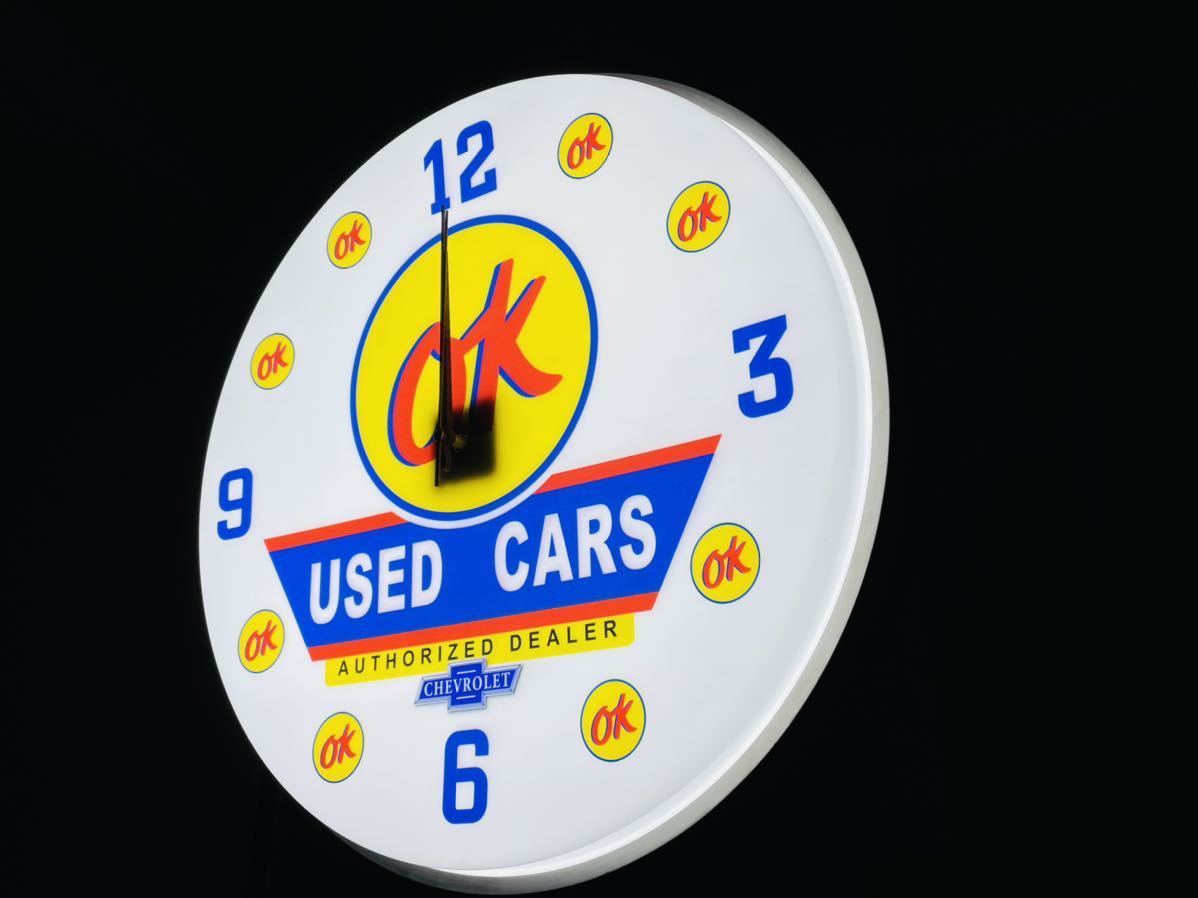 シボレー OK USED CAR 時計 看板 アメ車 ローライダー インパラ 雑貨 ガレージ ホットロッド ハーレー ベルエア USDM 北米 世田谷 ハイドロ