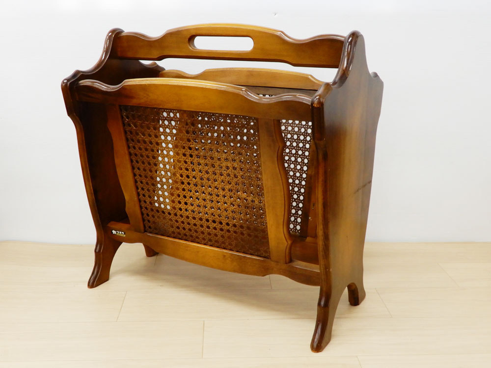 ◆◎karimoku カリモク マガジンラック スリッパラック 木製ラック 網代編み 日本製家具 カリモク家具
